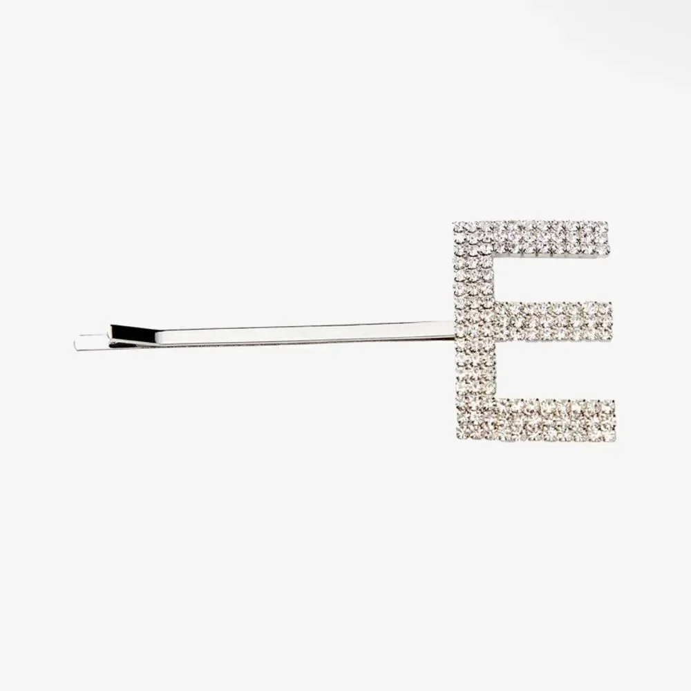Rhinestone Alphabet Hair Clip - Silver- Letters A, E ,S